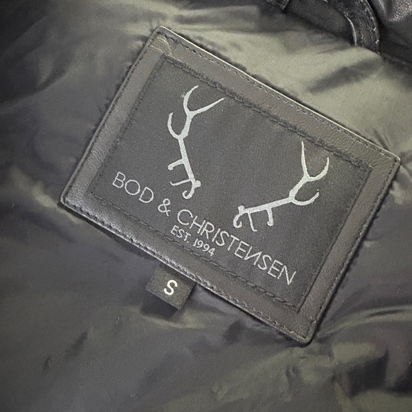 Bod & Christensen Leather Full Zip Hooded Puffer Vest Black - Picture 4 of 5